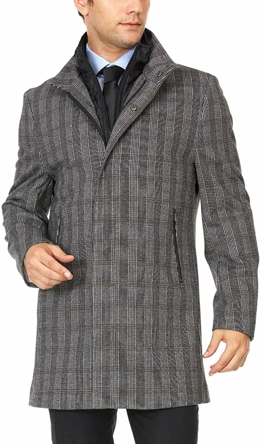 Adam Baker Men's Luxury All Weather Top Coat With Removable Quilted Bib Overcoat