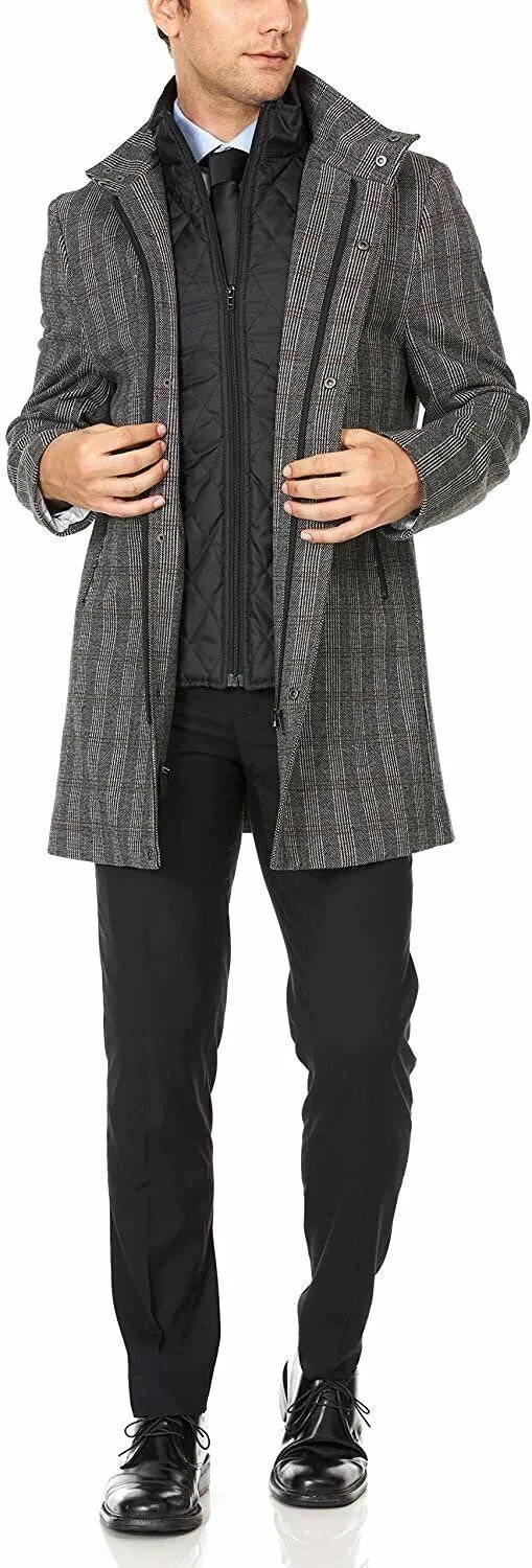 Adam Baker Men's Luxury All Weather Top Coat With Removable Quilted Bib Overcoat