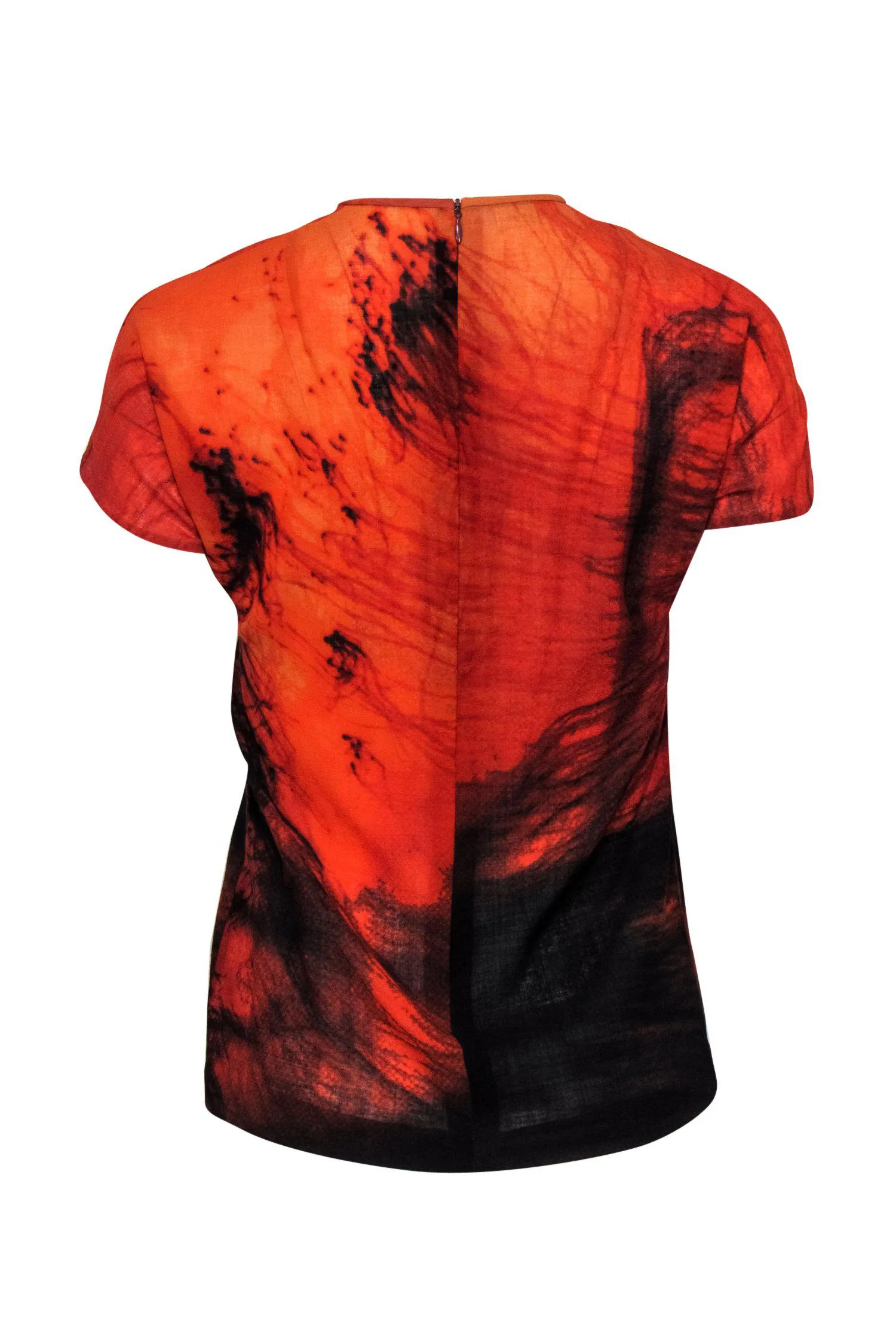 Akris - Orange & Black Marbled Short Sleeved Top Sz S