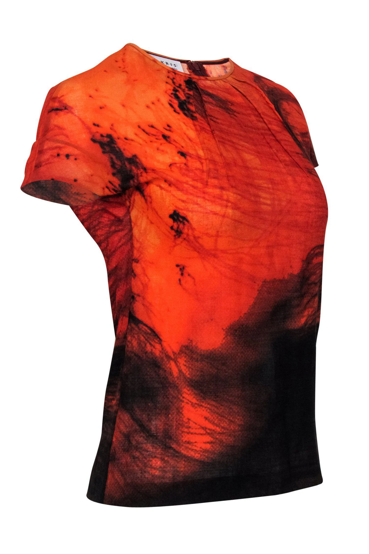 Akris - Orange & Black Marbled Short Sleeved Top Sz S