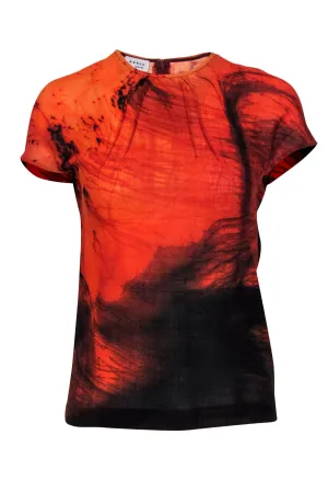 Akris - Orange & Black Marbled Short Sleeved Top Sz S