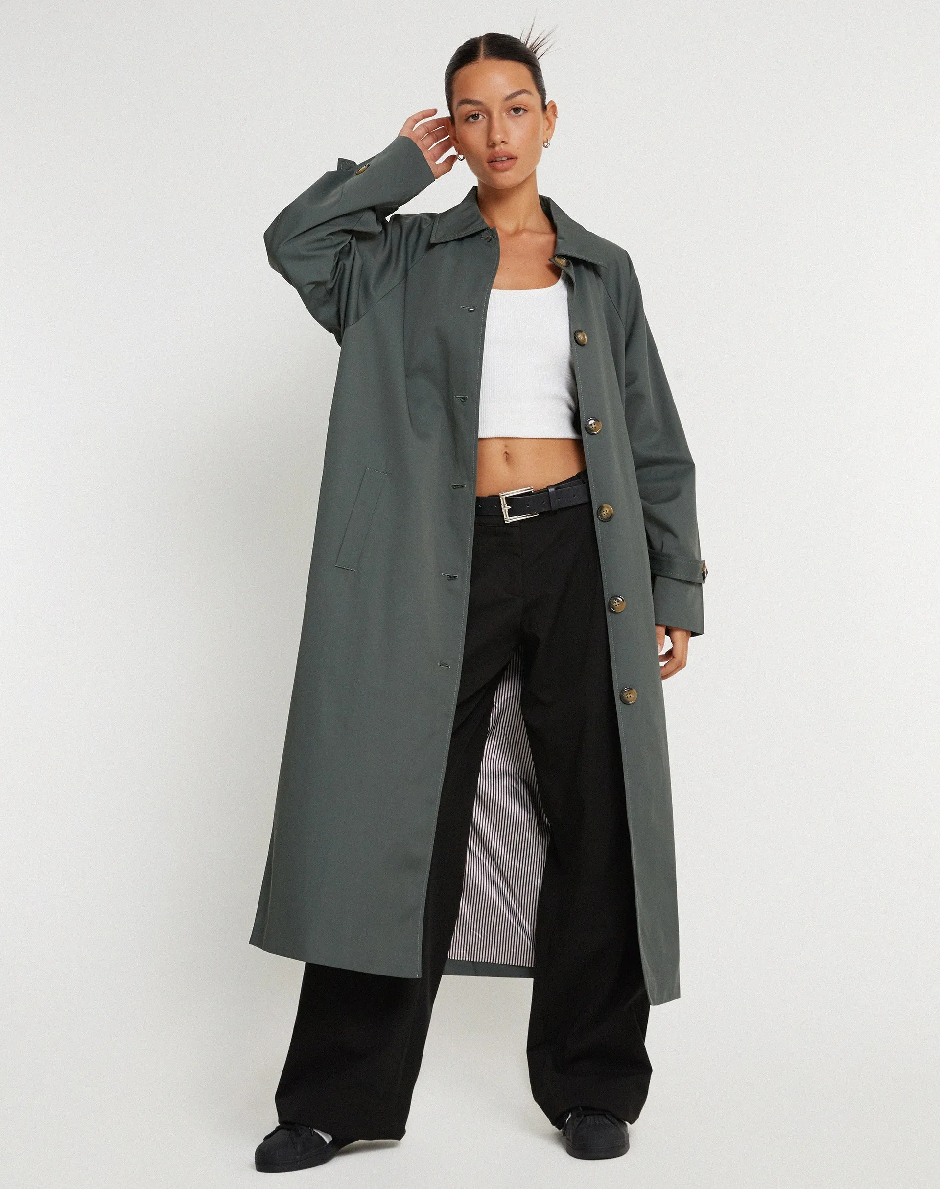 Assa Trench Coat in Light Charcoal with Stripe Lining