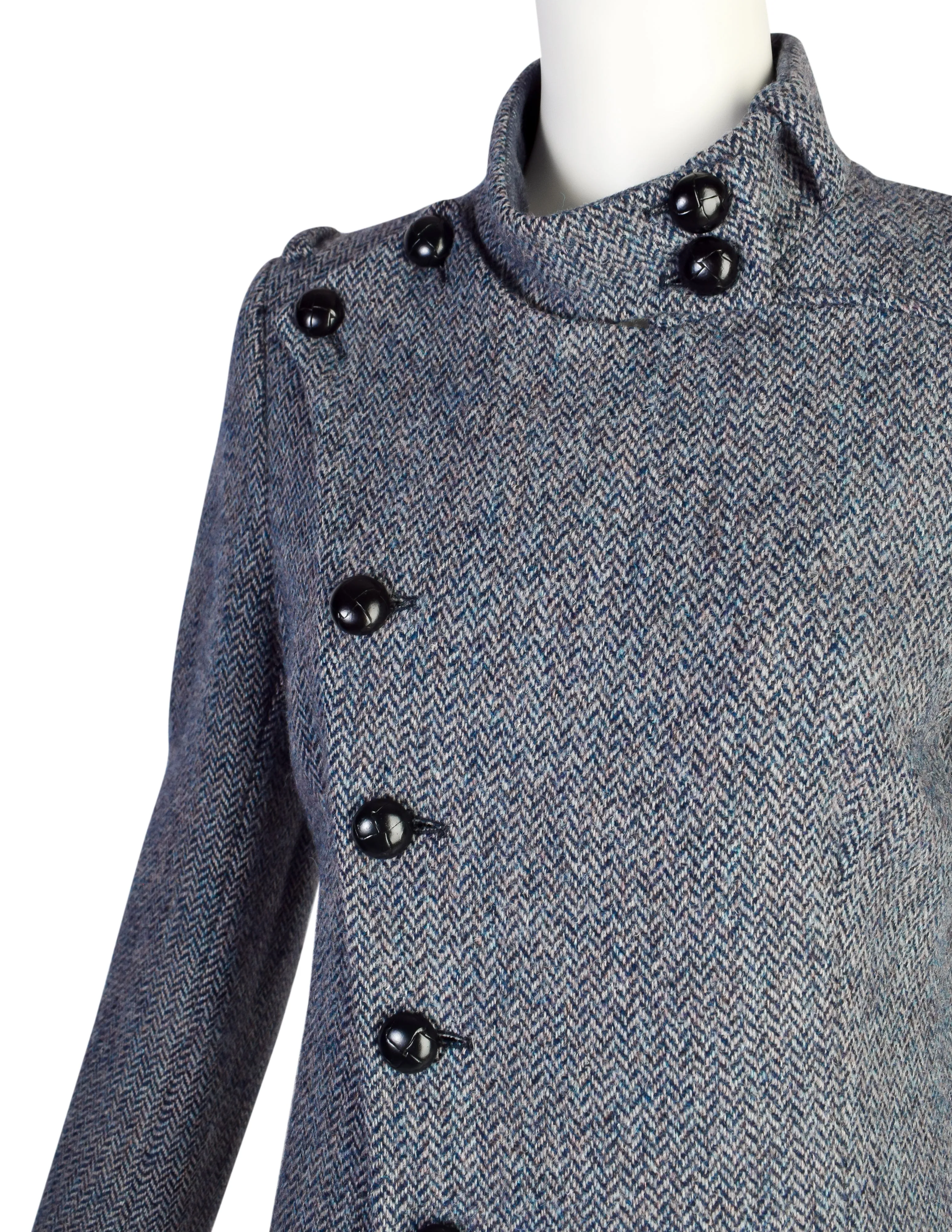 Balenciaga by Nicolas Ghesquière Vintage 2005 Blue Herringbone Tweed Coat