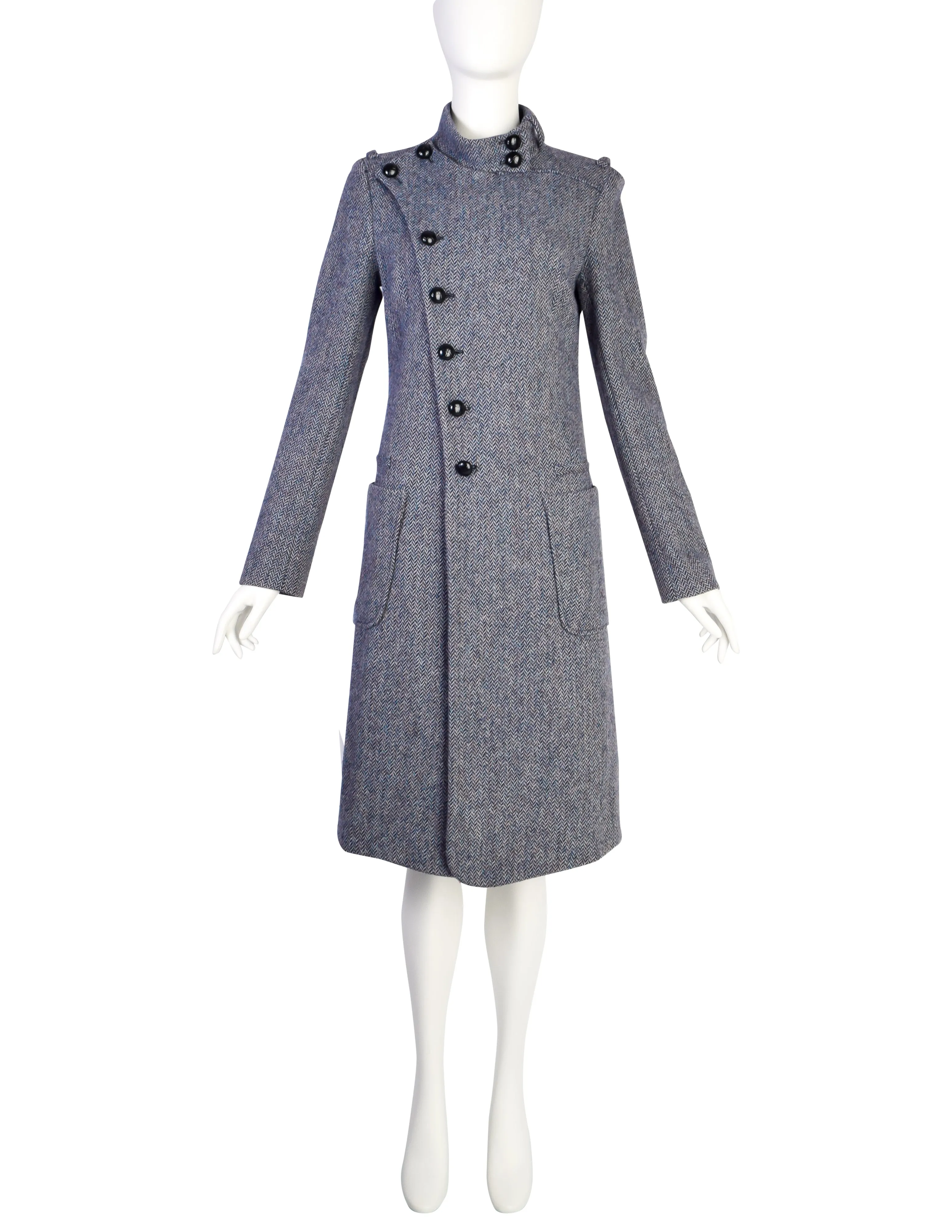 Balenciaga by Nicolas Ghesquière Vintage 2005 Blue Herringbone Tweed Coat