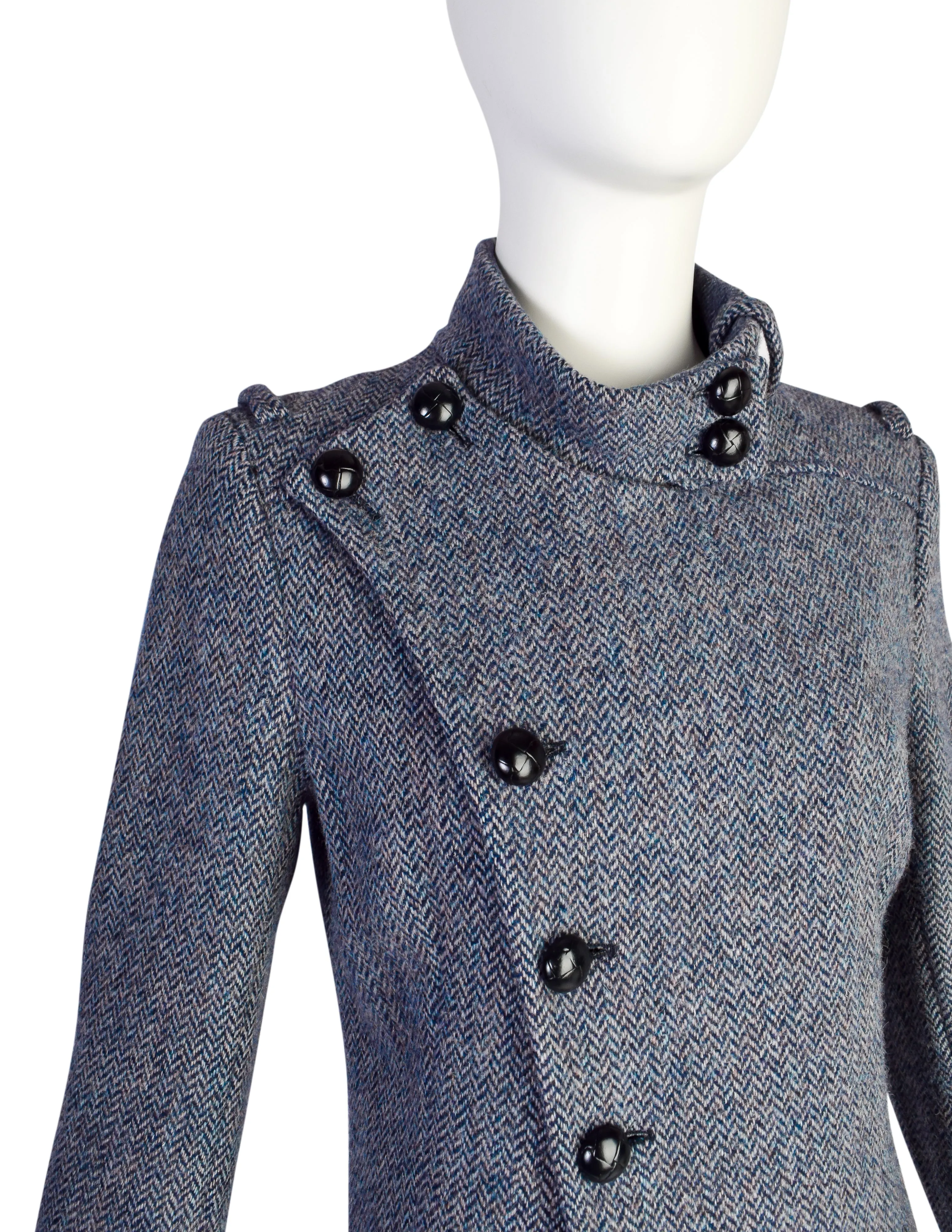 Balenciaga by Nicolas Ghesquière Vintage 2005 Blue Herringbone Tweed Coat