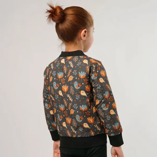 Birds Pattern Kids Bomber Jacket