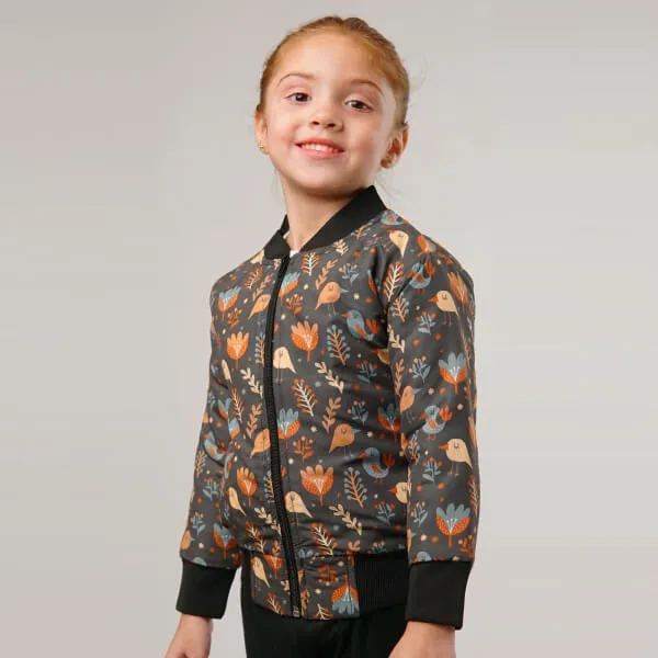 Birds Pattern Kids Bomber Jacket