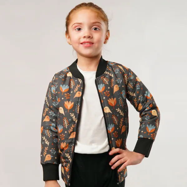 Birds Pattern Kids Bomber Jacket