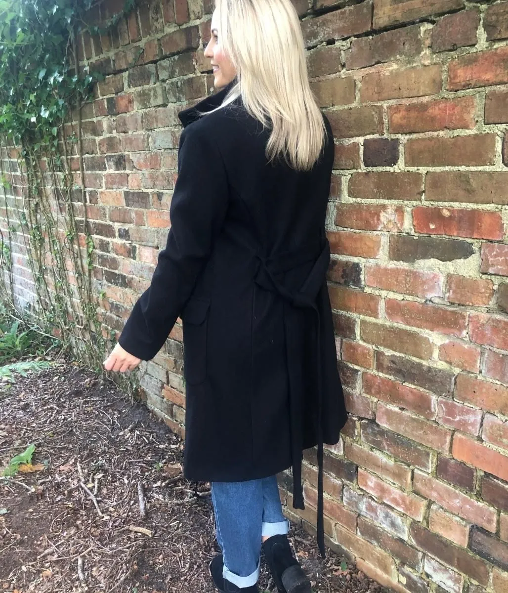 Black Belted Funnel Neck Coat