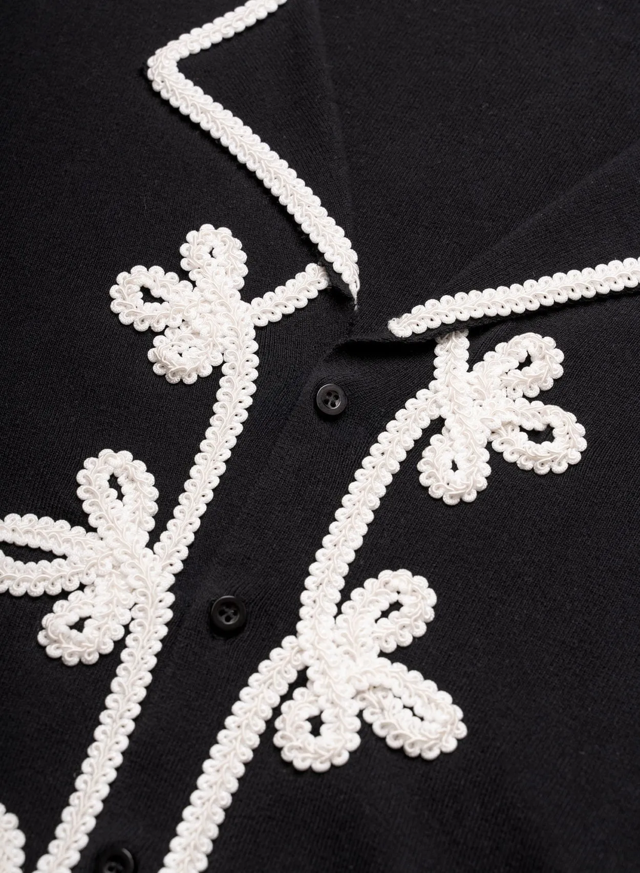 Black Embroidery Lace Knitted Cotton Polo