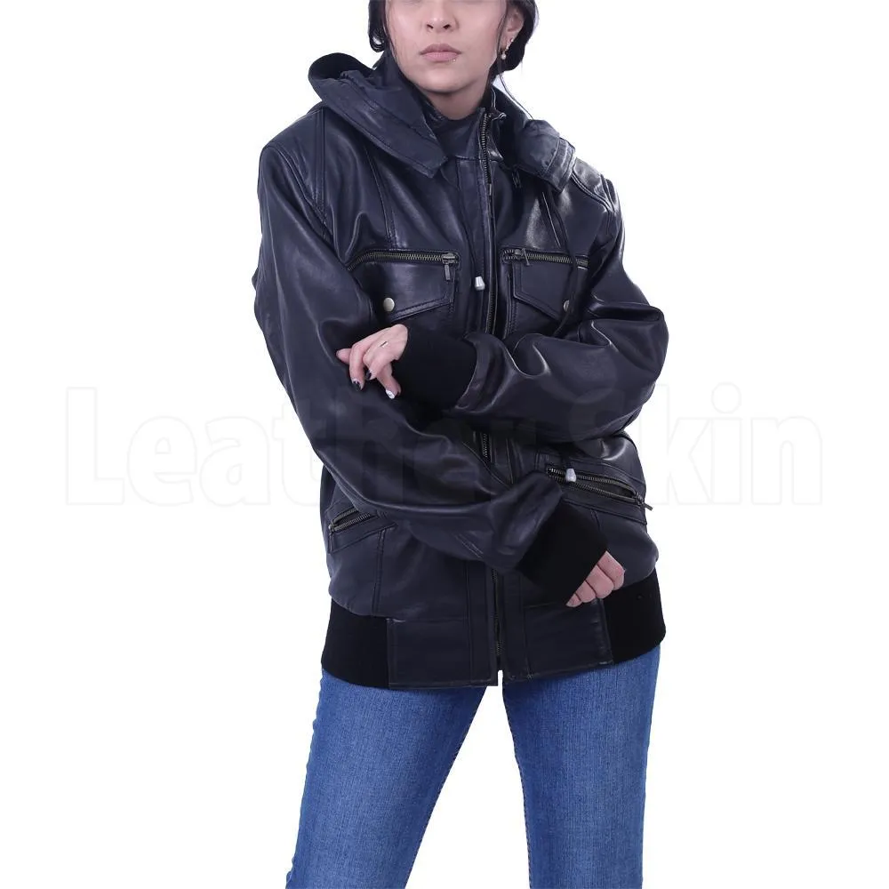 Black Hooded Leather Jacket