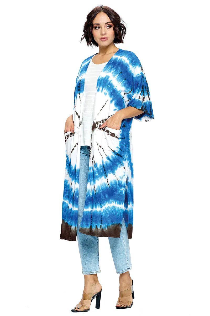 Blue Kimono Boho Style Tie Dye