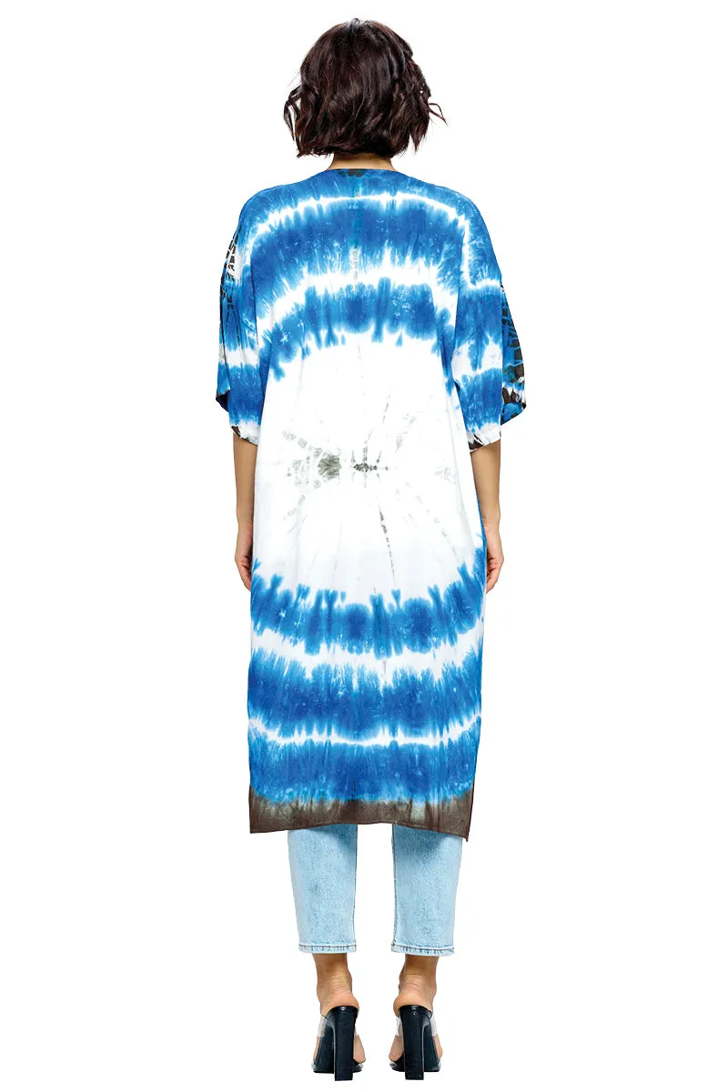 Blue Kimono Boho Style Tie Dye