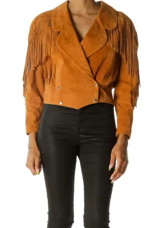 Brown Fringe Double - Breasted Jacket