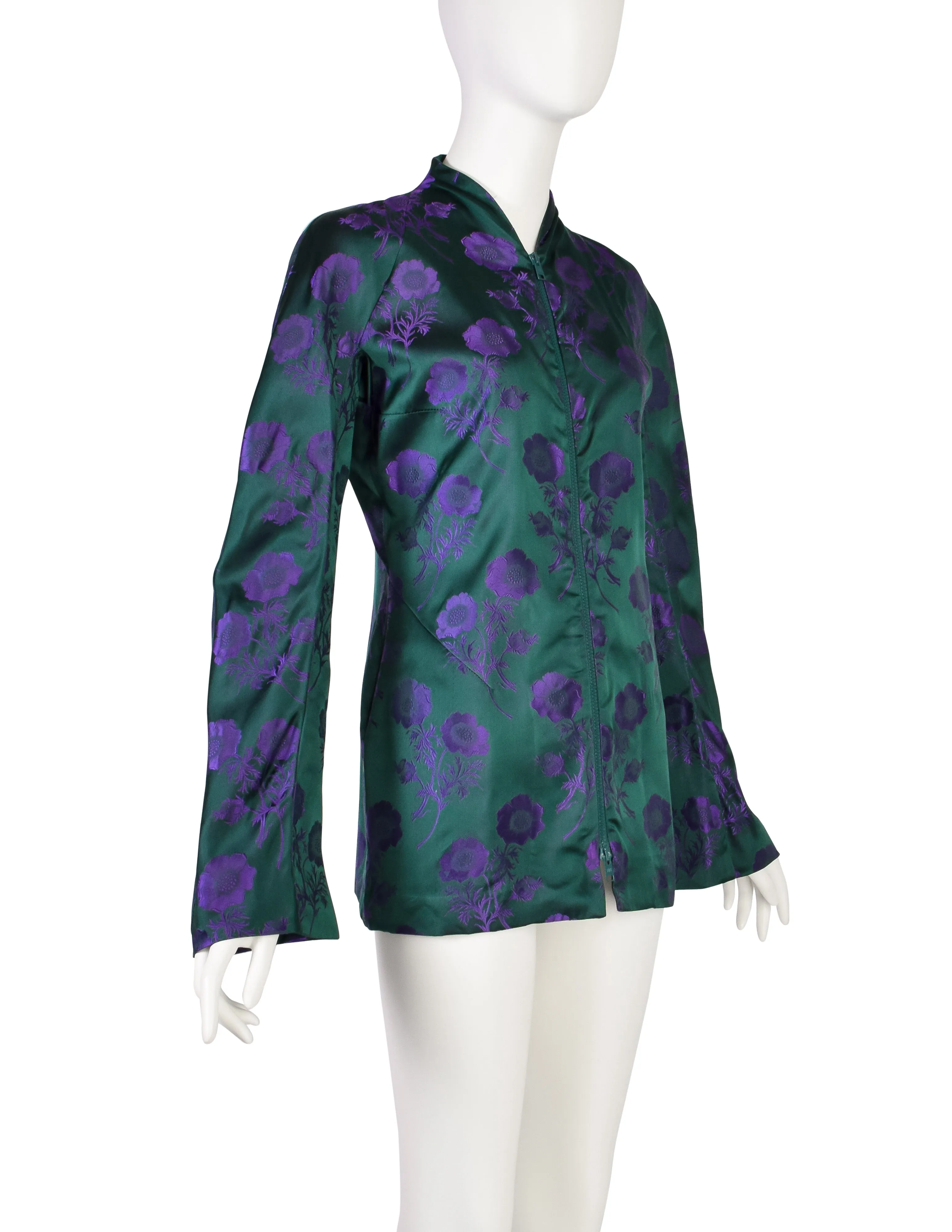 Callaghan by Scott Crolla Vintage SS 1997 Green Purple Floral Brocade Silk Satin Jacket