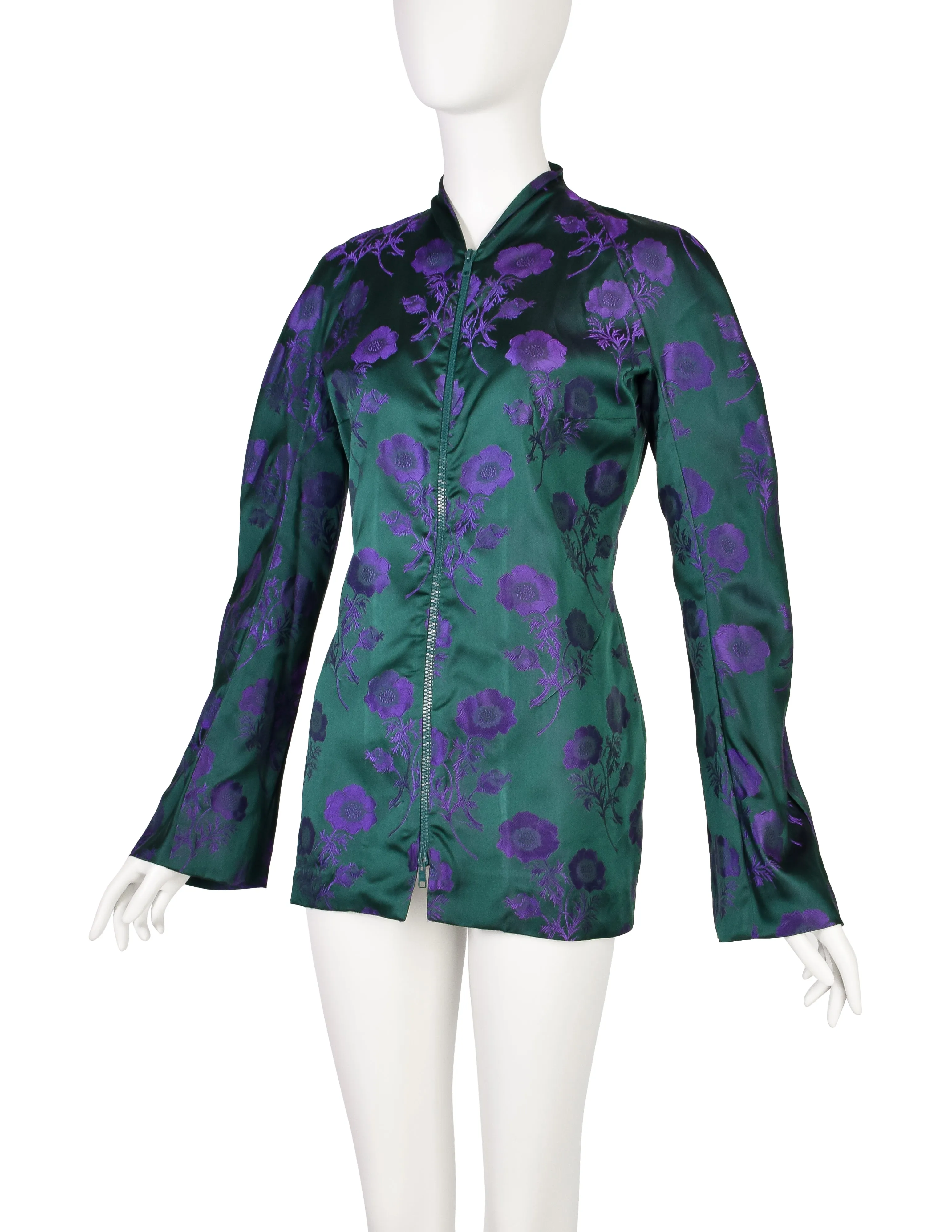 Callaghan by Scott Crolla Vintage SS 1997 Green Purple Floral Brocade Silk Satin Jacket