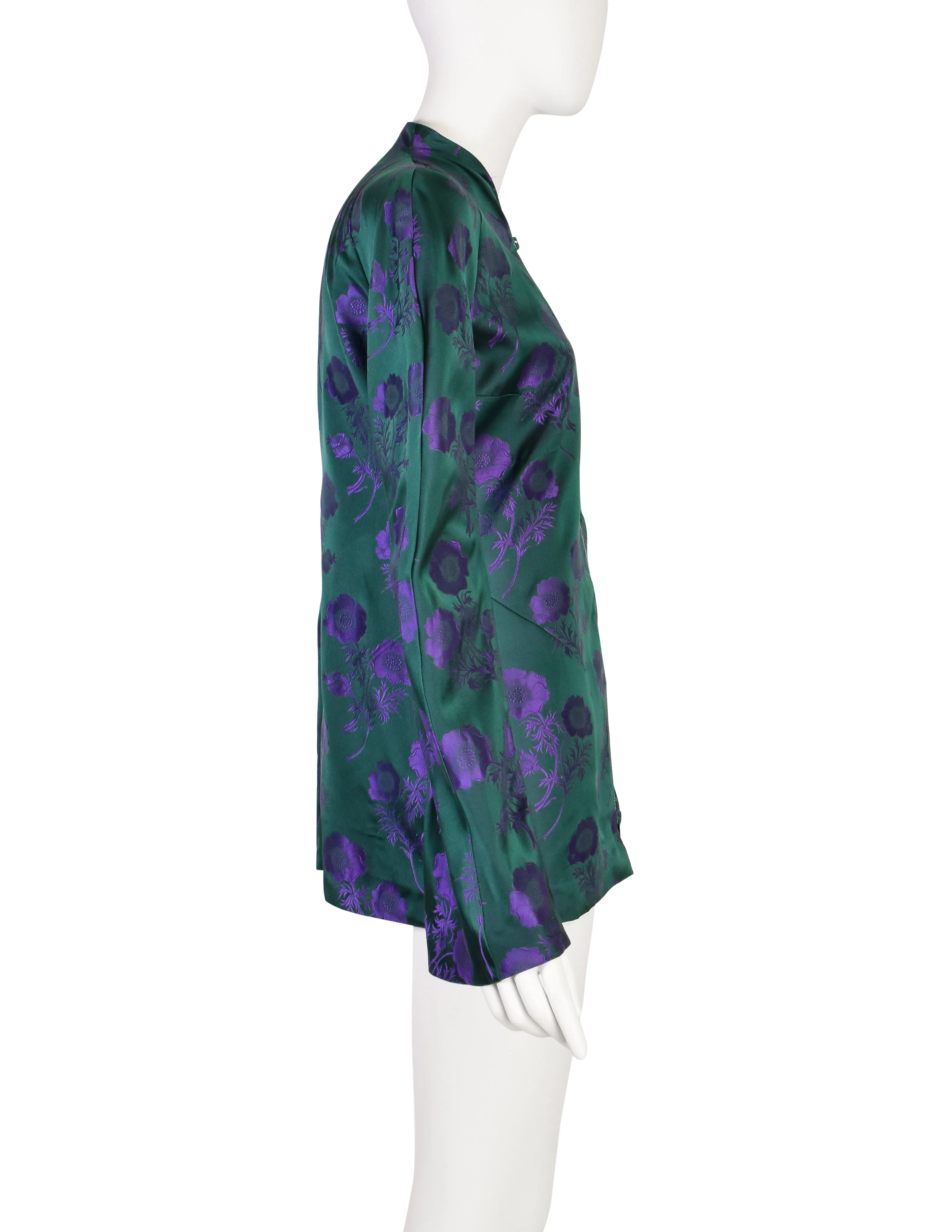 Callaghan by Scott Crolla Vintage SS 1997 Green Purple Floral Brocade Silk Satin Jacket