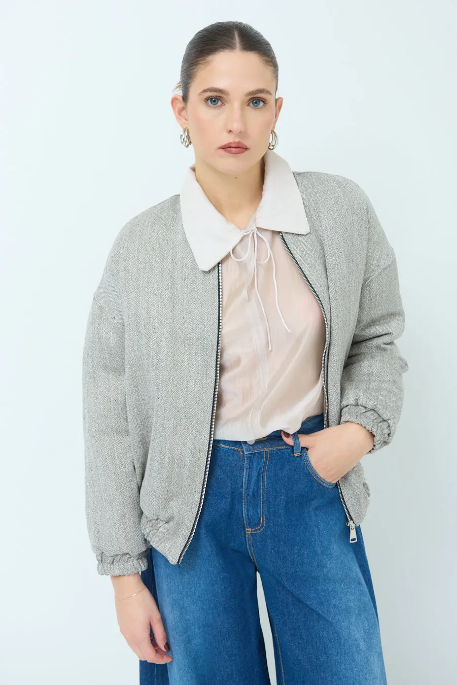 Casual zip-up jacket with collar wholesale