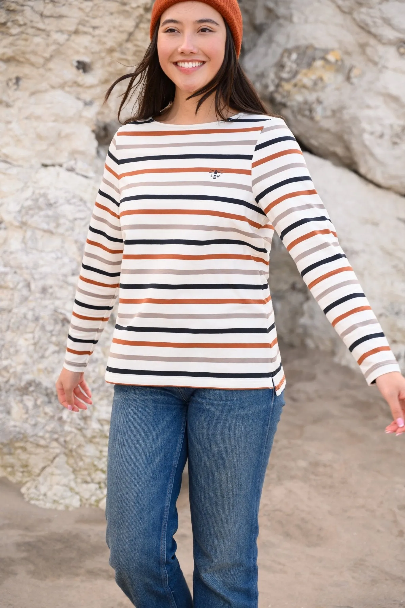 Causeway Breton Top - Rust Mocha Black Stripe