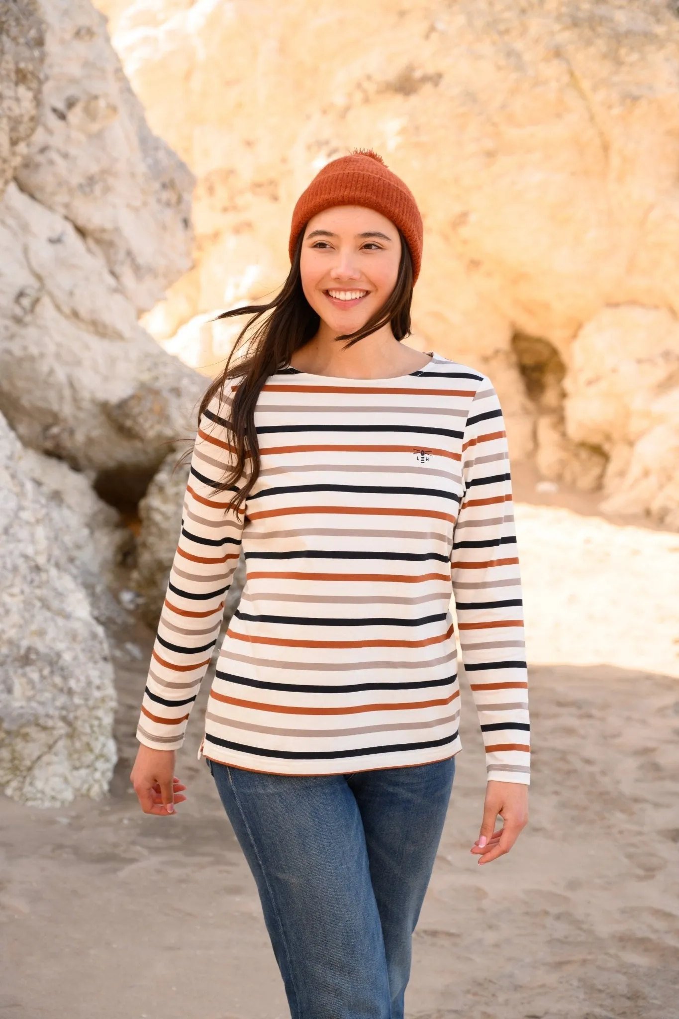 Causeway Breton Top - Rust Mocha Black Stripe