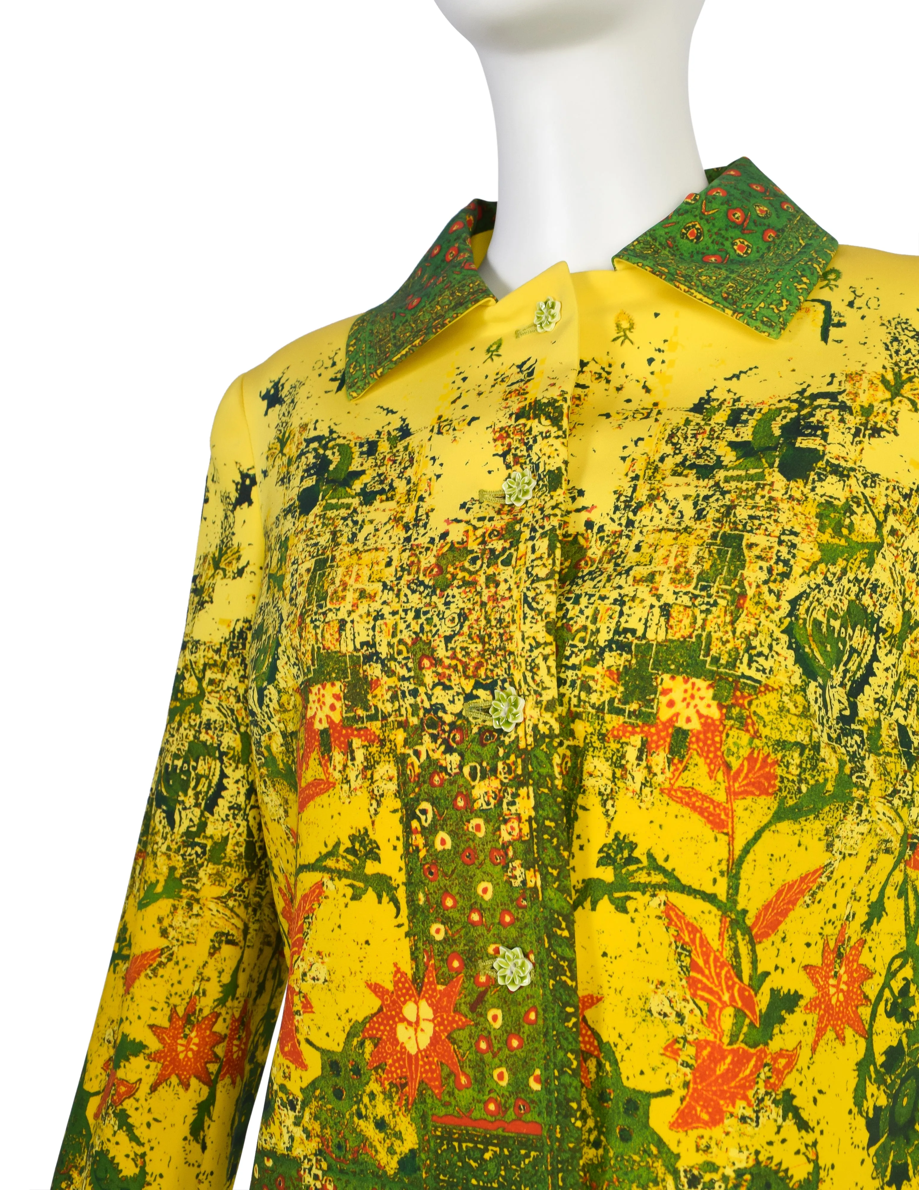 Christian Lacroix Vintage SS 1999 Yellow Folksy Abstract Floral Cropped Jacket