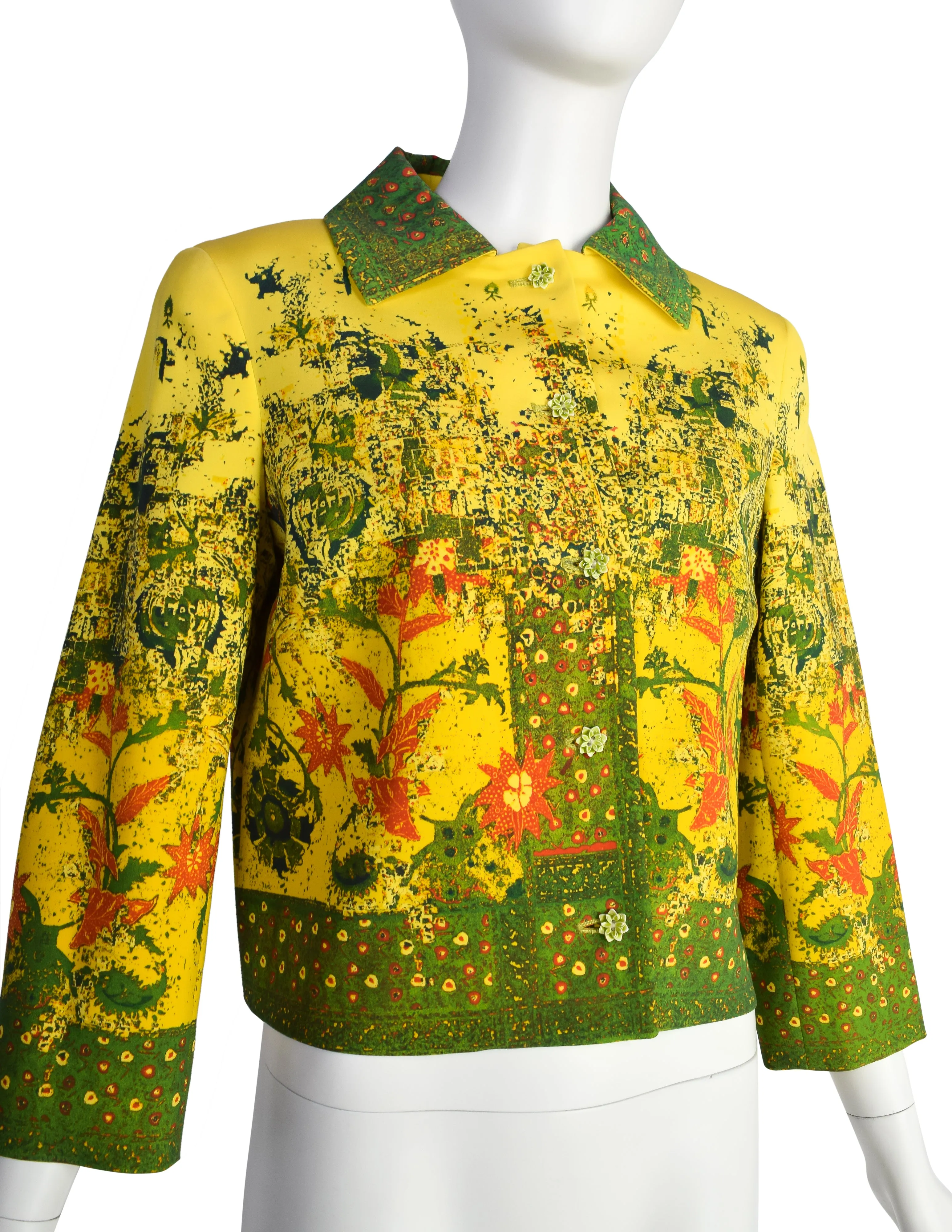 Christian Lacroix Vintage SS 1999 Yellow Folksy Abstract Floral Cropped Jacket