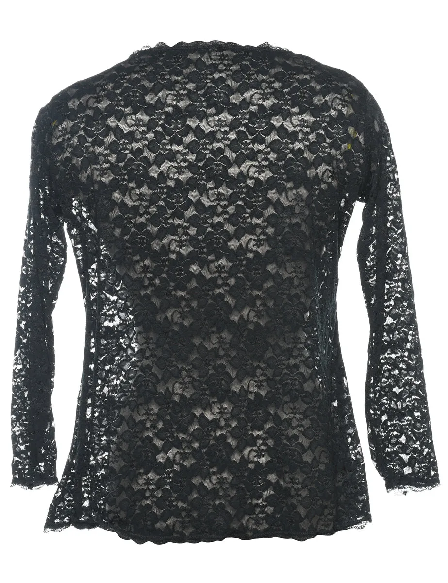 Classic Black Lace Y2K Evening Jacket - M