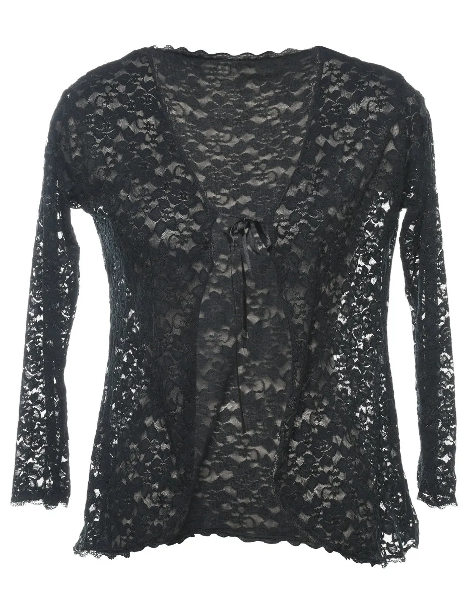 Classic Black Lace Y2K Evening Jacket - M