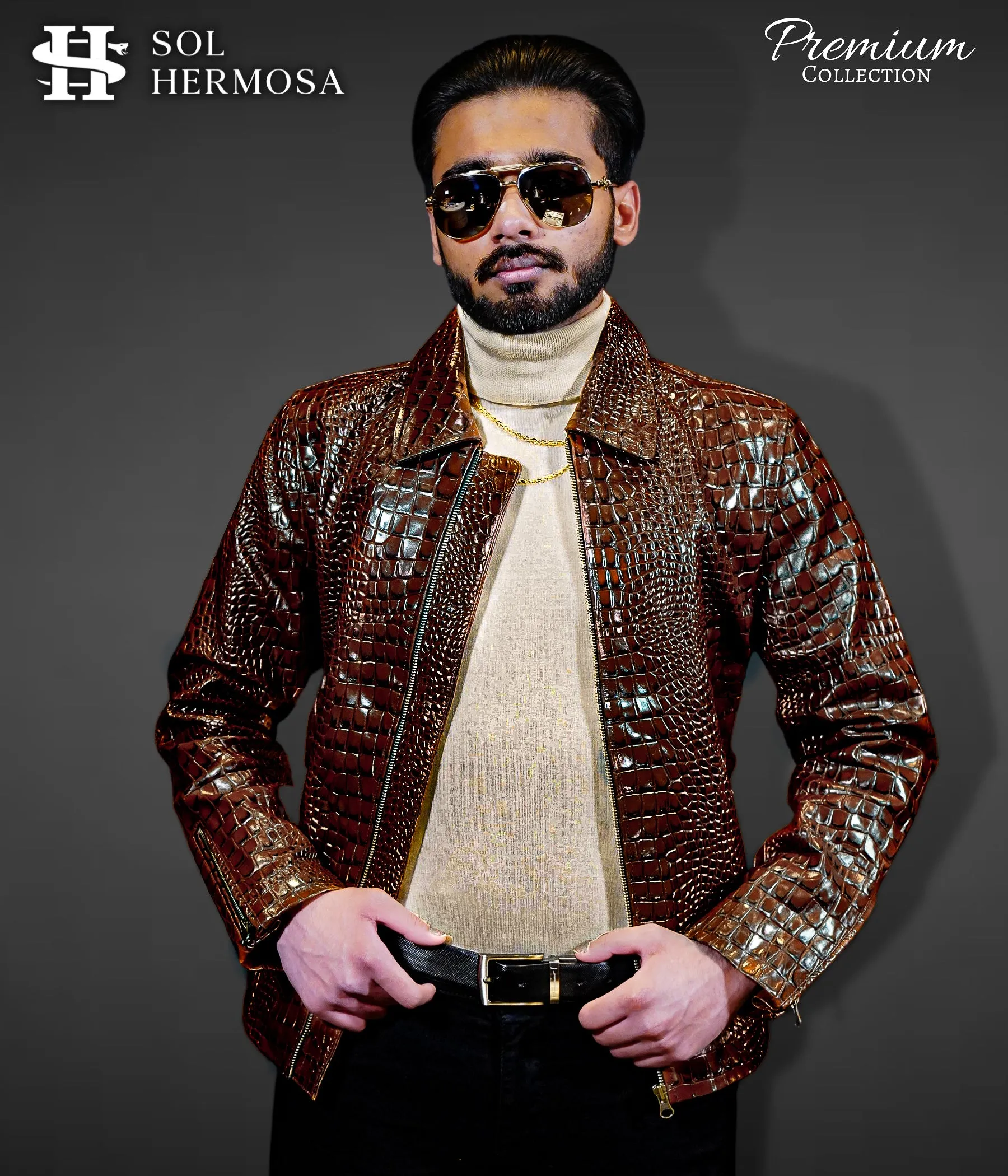 Crocodile Leather Jacket For Men - Hades