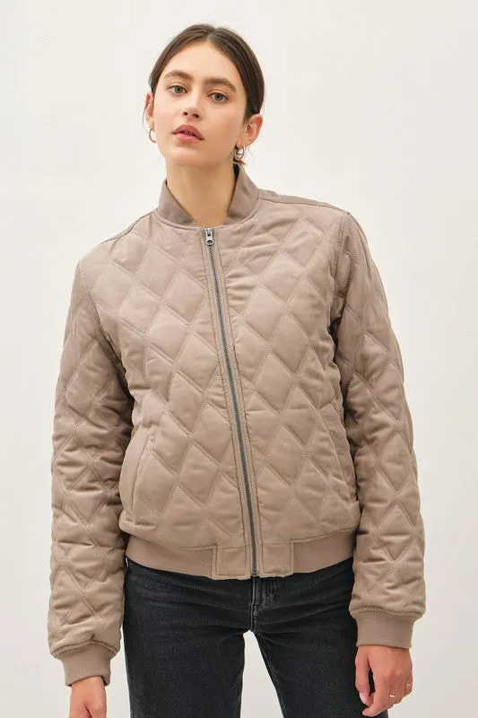 Diamond Quilted Bomber Jacket