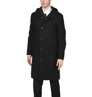 DKNY Men's Modern Fit Wool Blend All-Weather Knee Length Hooded Overcoat