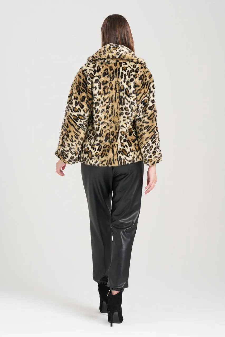 Faux Leopard Fur Shawl Coat