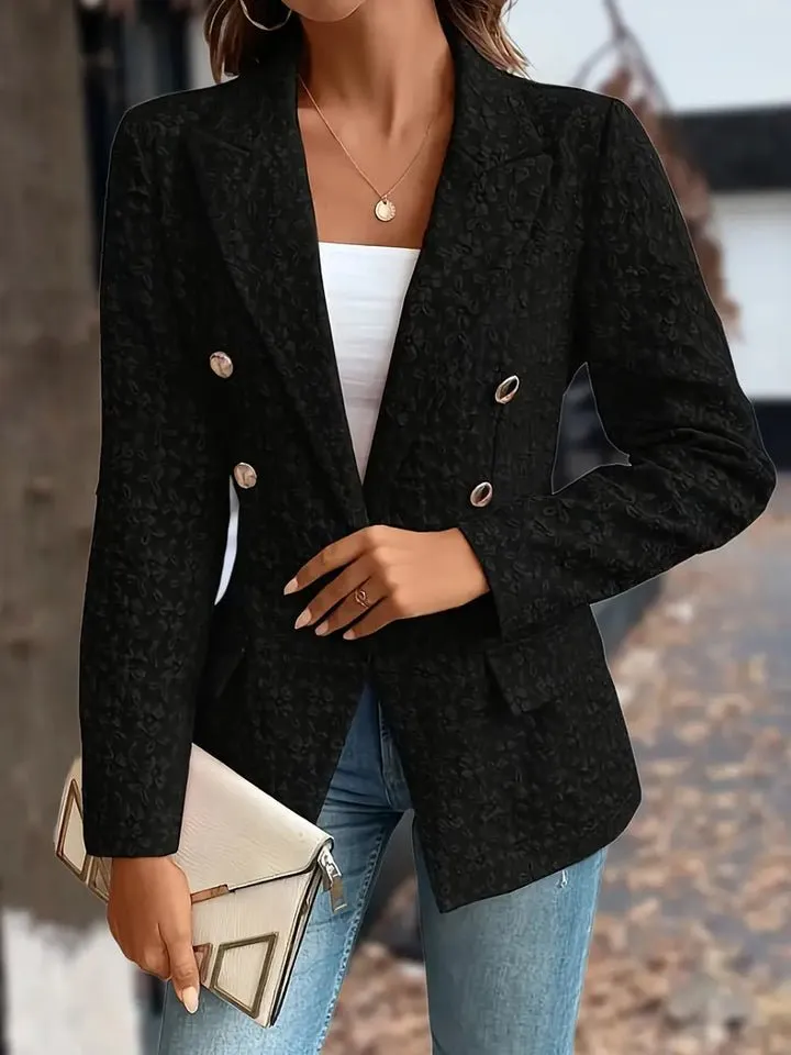 Floral Textured Double-Breasted Blazer