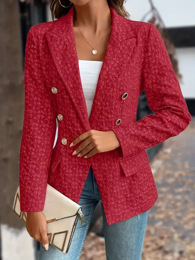 Floral Textured Double-Breasted Blazer