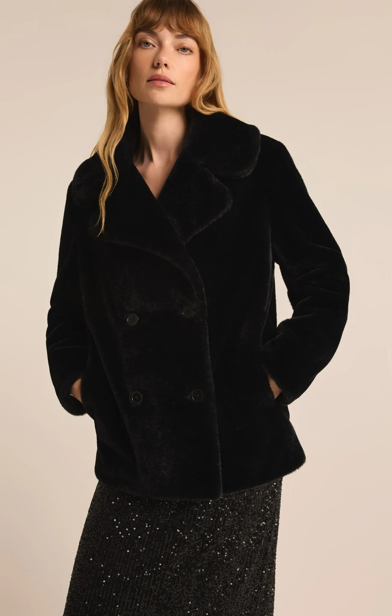 Gem Double Breasted Faux Fur Coat