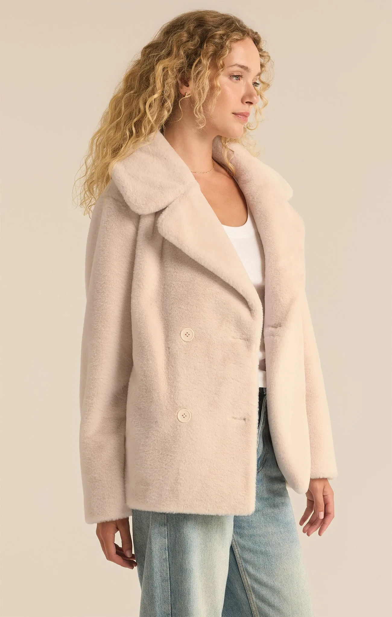 Gem Double Breasted Faux Fur Coat