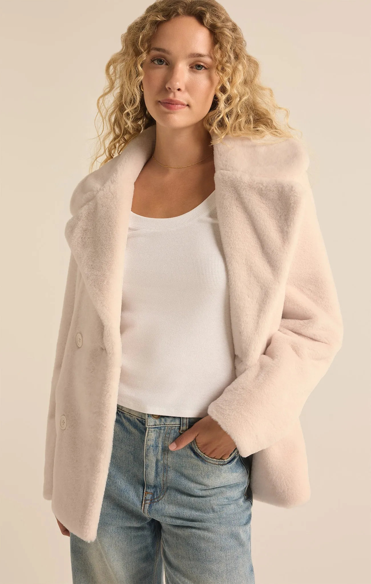 Gem Double Breasted Faux Fur Coat