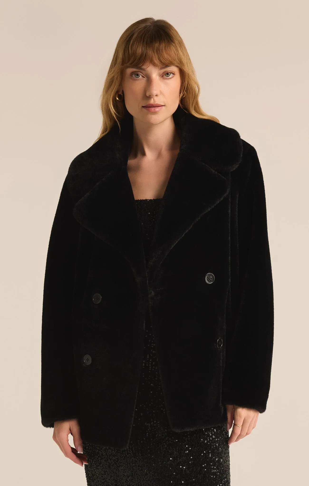 Gem Double Breasted Faux Fur Coat