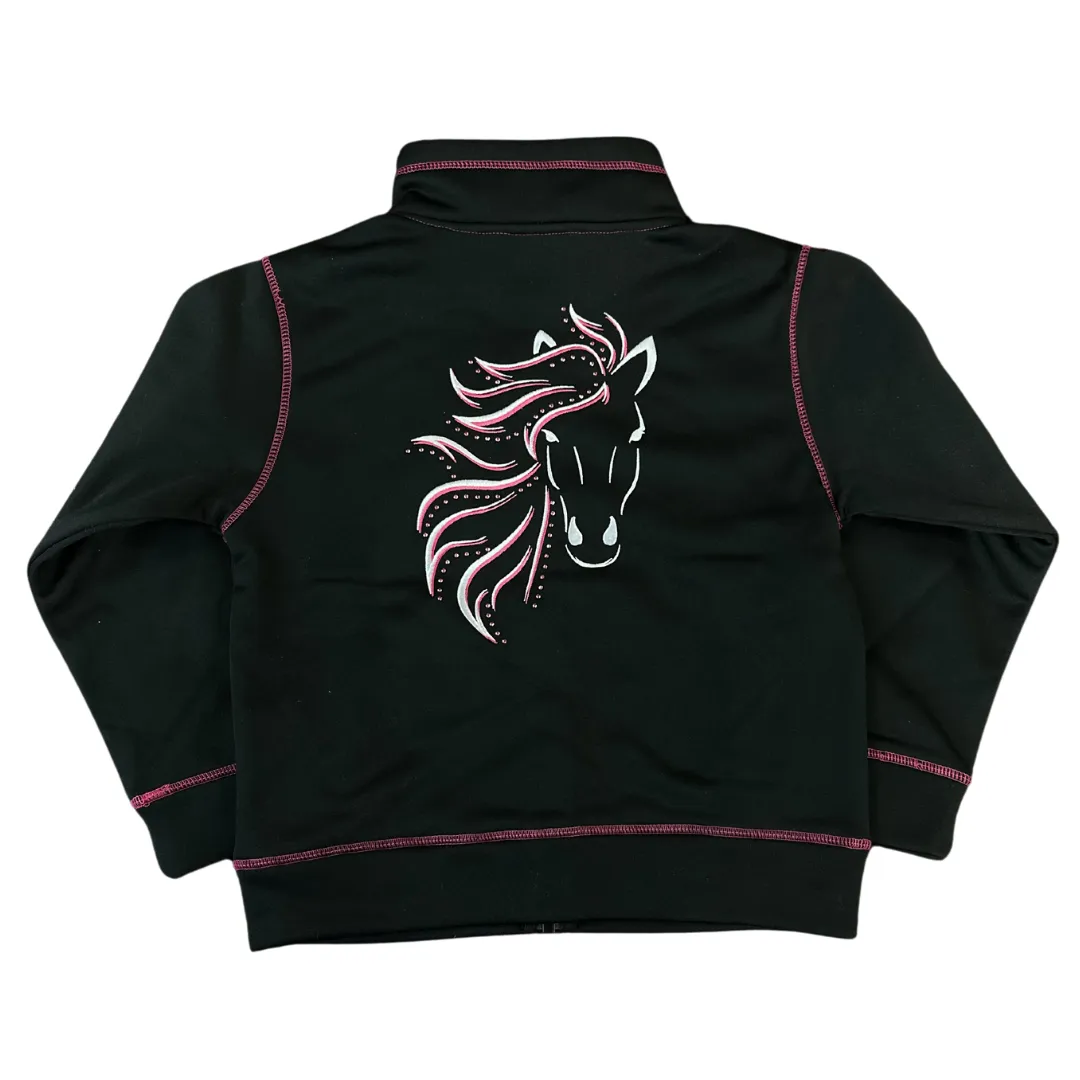 Girl's Black Blaze Horse Full Zip Jacket