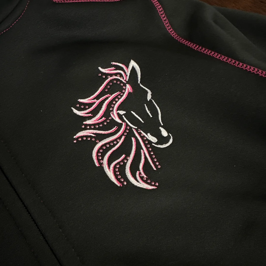 Girl's Black Blaze Horse Full Zip Jacket