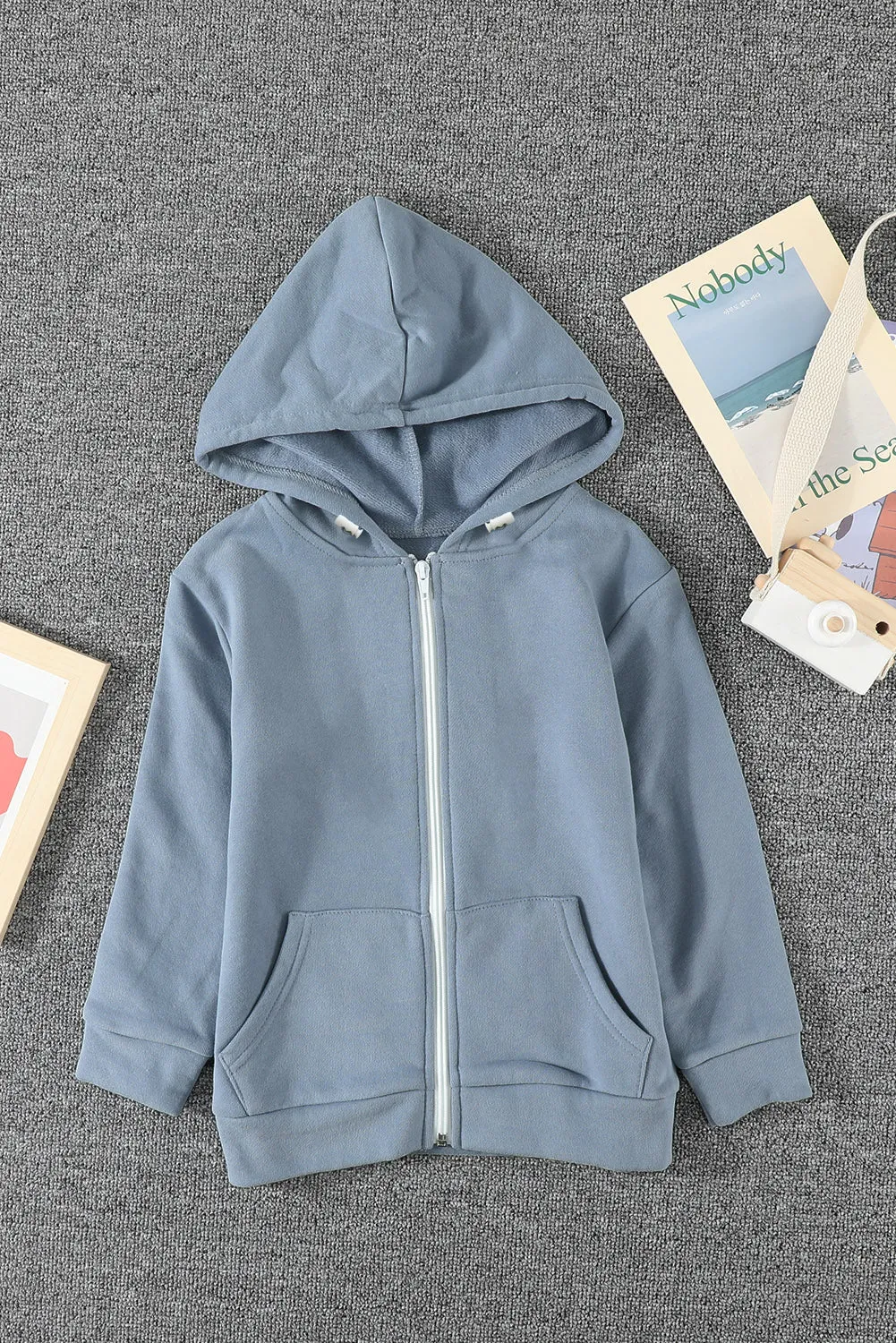 Girls Zip-Up Drawstring Hooded Jacket with Pockets