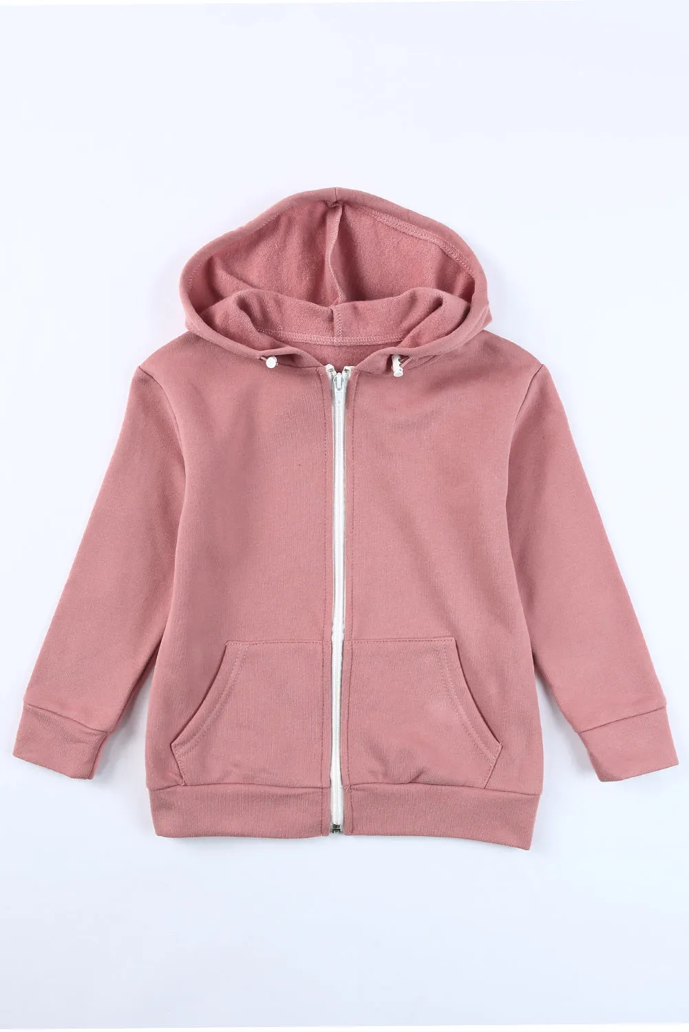 Girls Zip-Up Drawstring Hooded Jacket with Pockets