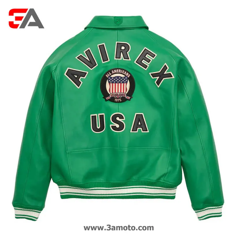 Green Varsity Bomber Icon Avirex Leather Jacket