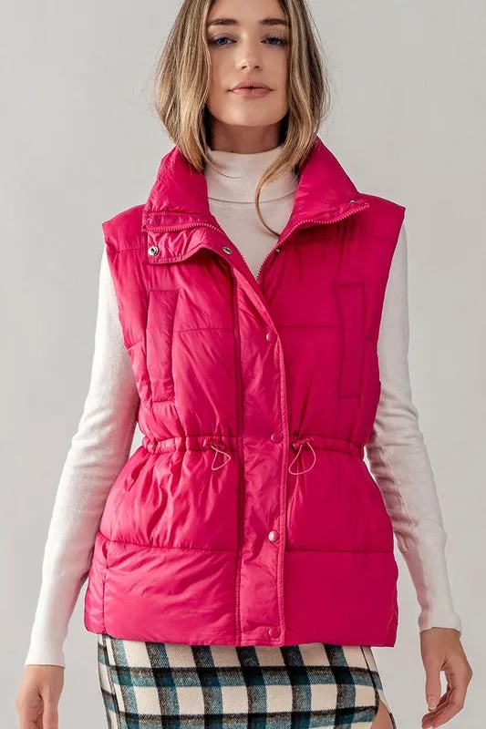 High Neck Toggle Waist Puffer Vest