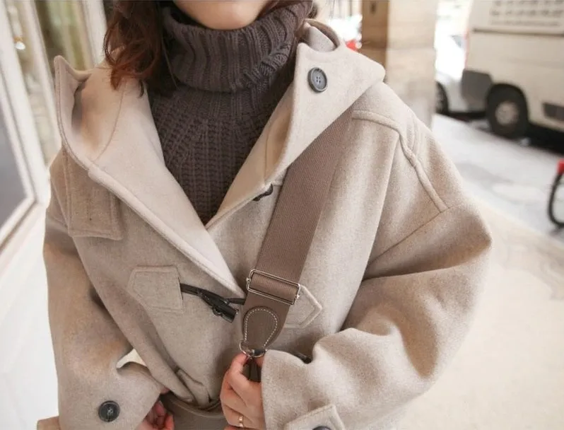 Hooded Winter Cotton Thick Loose Woolen Coat