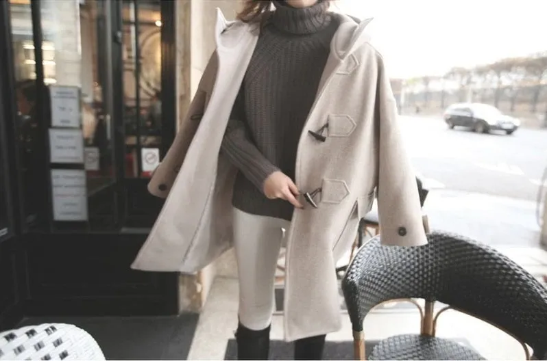 Hooded Winter Cotton Thick Loose Woolen Coat