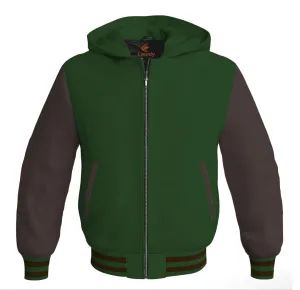 Hoodie Jackets Forest Green Body and Brown Leather Sleeves Bomber Jacket