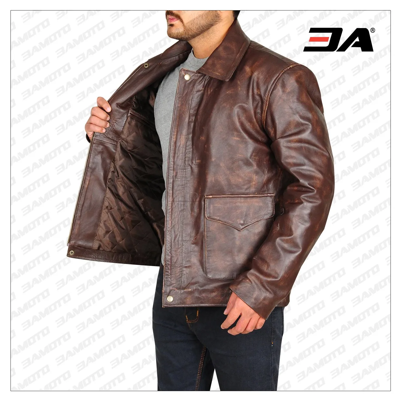 Indiana Jones Distressed Men Brown Leather Jacket