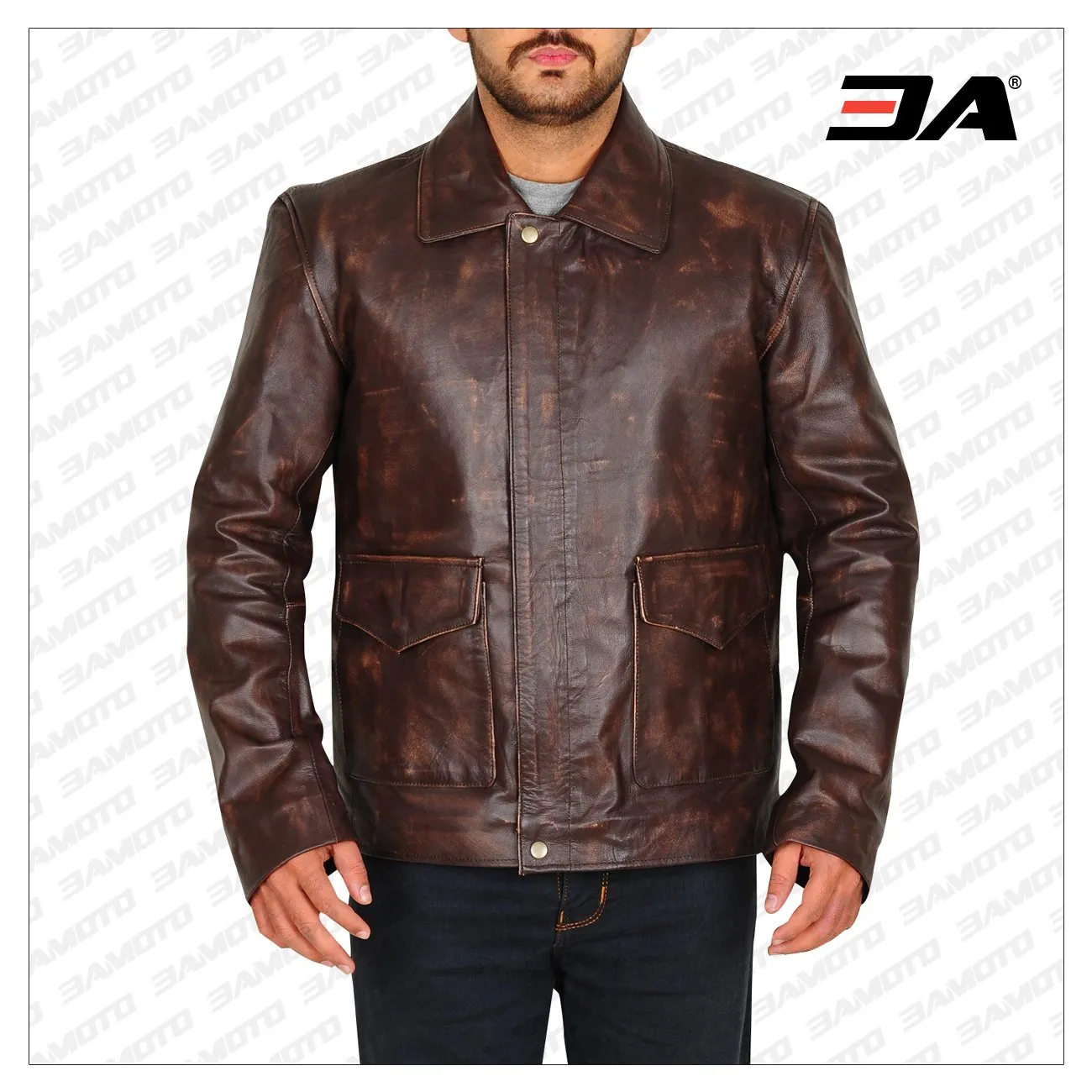 Indiana Jones Distressed Men Brown Leather Jacket