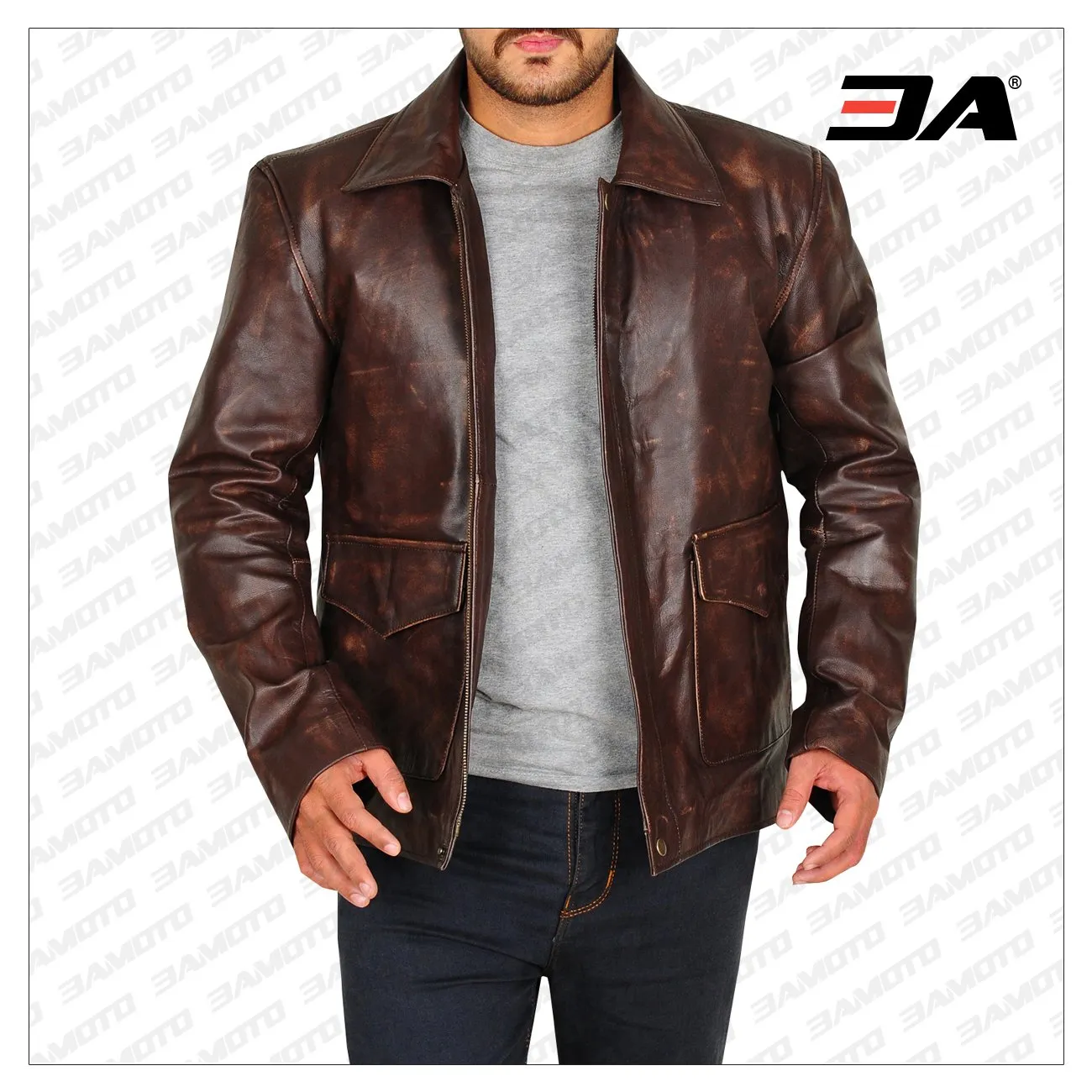 Indiana Jones Distressed Men Brown Leather Jacket